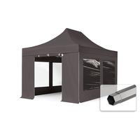 TOOLPORT 3x4.5m PES 750 Pop Up Gazebo PREMIUM Steel 40 mm, incl. 4 side panels with Panorama Windows, dark grey - (600055)