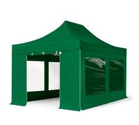 TOOLPORT 3x4.5m PES 750 Pop Up Gazebo PREMIUM Steel 40 mm, incl. 4 side panels with Panorama Windows, dark green - (600052)