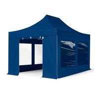 TOOLPORT 3x4.5m PES 800 Pop Up Gazebo PROFESSIONAL Aluminium 40 mm, incl. 4 side panels with Panorama Windows, blue - (600207)