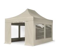 TOOLPORT 3x4.5m PES 800 Pop up gazebo PROFESSIONAL Aluminium 40 mm, incl. 4 side panels with Panorama Windows, cream - (600197)