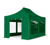 TOOLPORT 3x4.5m PES 800 Pop Up Gazebo PROFESSIONAL Aluminium 40 mm, incl. 4 side panels with Panorama Windows, dark green - (600201)