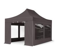 TOOLPORT 3x4.5m PES 800 Pop Up Gazebo PROFESSIONAL Aluminium 40 mm, incl. 4 side panels with Panorama Windows, dark grey - (600204)