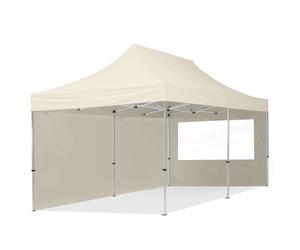 TOOLPORT 3x6m PES 700 Pop up gazebo ECONOMY Aluminium 32 mm, incl. 2 side panels with Panorama Windows, cream - (59022)
