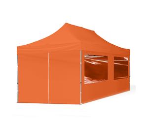 TOOLPORT 3x6m PES 700 Pop Up Gazebo ECONOMY Aluminium 32 mm, incl. 4 side panels with Panorama Windows, orange - (59029)