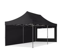 TOOLPORT 3x6m PES 750 Pop Up Gazebo PREMIUM Steel 40 mm, incl. 2 side panels with Panorama Windows, black - (600064)