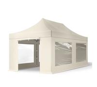 TOOLPORT 3x6m PES 750 Pop Up Gazebo PREMIUM Steel 40 mm, incl. 4 side panels with Panorama Windows, cream - (600072)