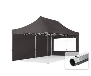 TOOLPORT 3x6m PES 800 Pop Up Gazebo PROFESSIONAL Aluminium 40 mm, incl. 2 side panels with Panorama Windows, dark grey - (600233)