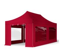 TOOLPORT 3x6m PES 800 Pop Up Gazebo PROFESSIONAL Aluminium 40 mm, incl. 4 side panels with Panorama Windows, red - (600224)
