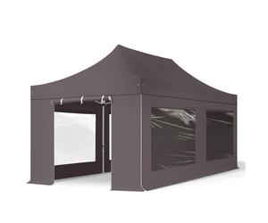 TOOLPORT 3x6m PES 800 Pop Up Gazebo PROFESSIONAL Aluminium 40 mm, incl. 4 side panels with Panorama Windows, dark grey - (600227)