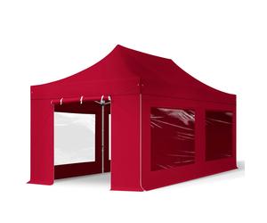 TOOLPORT 3x6m PES 800 Pop Up Gazebo PROFESSIONAL Aluminium 40 mm, incl. 4 side panels with Panorama Windows, red - (600224)