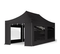 TOOLPORT 3x6m PES 800 Pop Up Gazebo PROFESSIONAL Aluminium 40 mm, incl. Sidewalls with Panorama Windows, black - (600222)