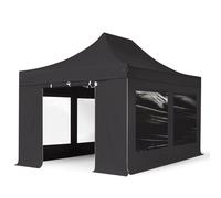 TOOLPORT 3x6m PVC 850 Pop Up Gazebo PROFESSIONAL Aluminium 40 mm, incl. 4 side panels with Panorama Windows, black - (59125)
