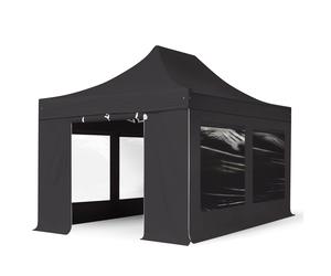 TOOLPORT 3x6m PVC 850 Pop Up Gazebo PROFESSIONAL Aluminium 40 mm, incl. 4 side panels with Panorama Windows, black - (59125)