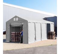 TOOLPORT 4x10m 3.0m Sides Storage Tent / Shelter w. ground frame and pull-up gate, PVC 850, grey with statics package (concrete anchors) - (94014)