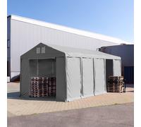 TOOLPORT 4x10m 3.0m Sides Storage Tent / Shelter w. ground frame and zipper entrance, PVC 850, grey with statics package (soft ground anchors) - (93779)