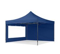 TOOLPORT 4x4m PES 750 Pop Up Gazebo PREMIUM Steel 40 mm, incl. 2 side panels with Panorama Windows, blue - (600091)