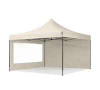 TOOLPORT 4x4m PES 750 Pop Up Gazebo PREMIUM Steel 40 mm, incl. 2 side panels with Panorama Windows, cream - (600094)