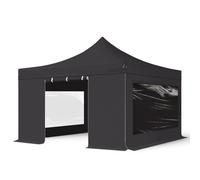 TOOLPORT 4x4m PES 750 Pop Up Gazebo PREMIUM Steel 40 mm, incl. 4 side panels with Panorama Windows, black - (600089)