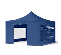 TOOLPORT 4x4m PES 750 Pop Up Gazebo PREMIUM Steel 40 mm, incl. 4 side panels with Panorama Windows, blue - (600092)