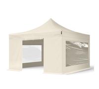 TOOLPORT 4x4m PES 750 Pop Up Gazebo PREMIUM Steel 40 mm, incl. 4 side panels with Panorama Windows, cream - (600095)