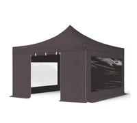 TOOLPORT 4x4m PES 750 Pop Up Gazebo PREMIUM Steel 40 mm, incl. 4 side panels with Panorama Windows, dark grey - (600101)