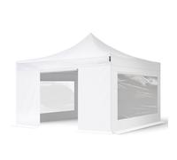 TOOLPORT 4x4m PES 750 Pop Up Gazebo PREMIUM Steel 40 mm, incl. 4 side panels with Panorama Windows, white - (600105)