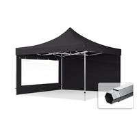 TOOLPORT 4x4m PES 800 Pop Up Gazebo PROFESSIONAL Aluminium 40 mm, incl. 2 side panels with Panorama Windows, black - (600189)