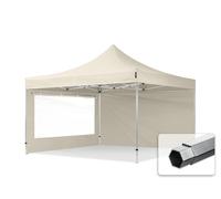 TOOLPORT 4x4m PES 800 Pop Up Gazebo PROFESSIONAL Aluminium 40 mm, incl. 2 side panels with Panorama Windows, cream - (600182)