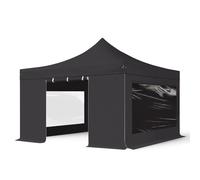 TOOLPORT 4x4m PES 800 Pop up gazebo PROFESSIONAL Aluminium 40 mm, incl. 4 side panels with Panorama Windows, black - (600177)
