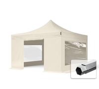 TOOLPORT 4x4m PES 800 Pop Up Gazebo PROFESSIONAL Aluminium 40 mm, incl. 4 side panels with Panorama Windows, cream - (600183)