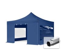 TOOLPORT 4x4m PES 800 Pop up gazebo PROFESSIONAL Aluminium 40 mm, incl. 4 side panels with Panorama Windows, blue - (600185)