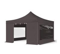 TOOLPORT 4x4m PES 800 Pop Up Gazebo PROFESSIONAL Aluminium 40 mm, incl. 4 side panels with Panorama Windows, dark grey - (600180)