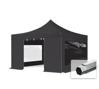 TOOLPORT 4x4m PVC 850 Pop up gazebo PROFESSIONAL Aluminium 40 mm, incl. Sidewalls with Panorama Windows, black - (59079)