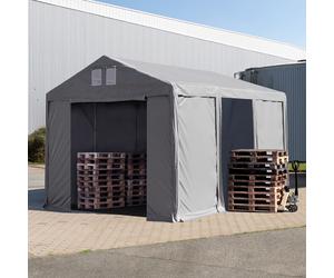 TOOLPORT 4x6m 3.0m Sides Storage Tent / Shelter w. ground frame and zipper entrance, PVC 850, grey with statics package (concrete anchors) - (94008)