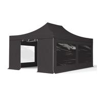 TOOLPORT 4x6m PVC 850 Pop Up Gazebo PROFESSIONAL Aluminium 50 mm, incl. 4 side panels with Panorama Windows, black - (582032)
