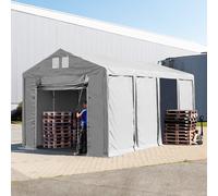 TOOLPORT 4x8m 3.0m Sides Storage Tent / Shelter w. ground frame and pull-up gate, PVC 850, grey with statics package (soft ground anchors) - (93776)
