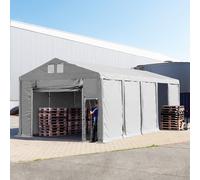 TOOLPORT 5x10m 3.0m Sides Storage Tent / Shelter w. ground frame and pull-up gate, PVC 850, grey with statics package (concrete anchors) - (94019)