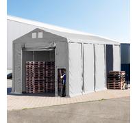 TOOLPORT 5x10m 3.6m Sides Storage Tent / Shelter w. ground frame and pull-up gate, PVC 850, grey with statics package (soft ground anchors) - (93788)