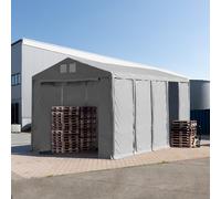TOOLPORT 5x10m 3.6m Sides Storage Tent / Shelter w. ground frame and zipper entrance, PVC 850, grey with statics package (soft ground anchors) - (93787)