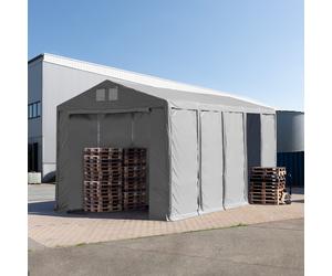 TOOLPORT 5x10m 3.6m Sides Storage Tent / Shelter w. ground frame and zipper entrance, PVC 850, grey with statics package (soft ground anchors) - (93787)