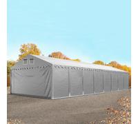 TOOLPORT 5x16m 2.6m Sides Storage Tent / Shelter w. ground frame, PVC 800, grey with statics package (soft ground anchors) - (637636)