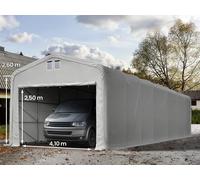 TOOLPORT 5x20m 2.6m Sides Carport Tent / Portable Garage, 4.1x2.5m Drive Through, PVC 850, grey with statics package (soft ground anchors) - (99419)