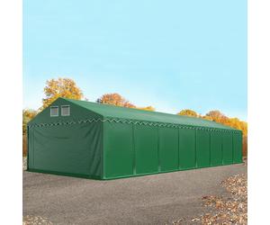 TOOLPORT 5x20m 2.6m Sides Storage Tent / Shelter w. ground frame, PVC 800, dark green with statics package (concrete anchors) - (49342)