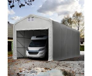 TOOLPORT 5x20m 4m Sides Carport Tent / Portable Garage, 4.1x3.5m Drive Through, PRIMEtex 2300, grey with statics package (soft ground anchors) - (99425)