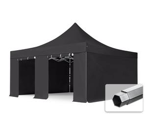 TOOLPORT 5x5m PVC 850 Pop Up Gazebo PROFESSIONAL Aluminium 50 mm, incl. 4 side panels, black - (59059)