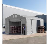 TOOLPORT 5x8m 3.0m Sides Storage Tent / Shelter w. ground frame and pull-up gate, PVC 850, grey with statics package (soft ground anchors) - (93782)