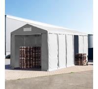 TOOLPORT 6x12m 4.0m Sides Storage Tent / Shelter w. ground frame and zipper entrance, PVC 850, grey with statics package (soft ground anchors) - (93806)