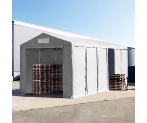TOOLPORT 6x12m 4.0m Sides Storage Tent / Shelter w. ground frame and zipper entrance, PVC 850, grey with statics package (soft ground anchors) - (93806)