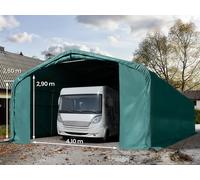 TOOLPORT 6x24m 2.6m Sides Carport Tent / Portable Garage, 4.1x2.9m Drive Through, PRIMEtex 2300, dark green with statics package (soft ground anchors) - (99443)