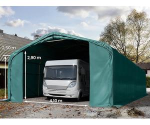 TOOLPORT 6x36m 2.6m Sides Carport Tent / Portable Garage, 4.1x2.9m Drive Through, PVC 850, dark green with statics package (concrete anchors) - (99438)